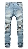 Men's Blue Ripped Skinny Distressed Destroyed Slim Jeans Pants with Holes