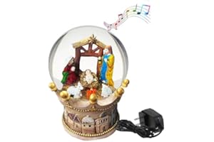 Aobaks Large Christmas Snow Globe, 150mm Nativity Scene Snow Globe Light Up Indoor, Musical Nativity Large Snow Globes Playing Snowflakes, Led Light Snow Globes for Kids, Snowglobes