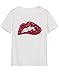 ROMWE Women's Summer Short Sleeve Sequin Lip Print T Shirts Tops White L