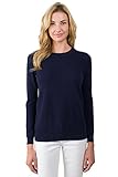 JENNIE LIU Women's 100% Cashmere Long Sleeve Pullover Crew Neck Sweater Navy Large