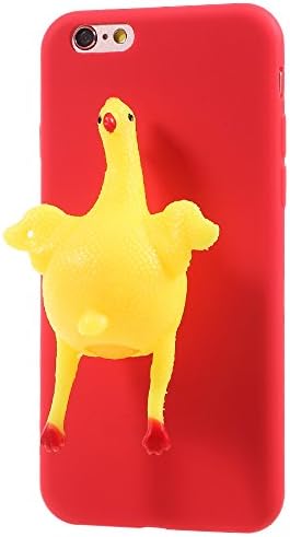 3D Squishy Cat Case for iPhone 6 Plus / 6s Plus, Kneading Soft Silicone Finger Pinch Cute Cell Phone TPU Protective Cover for Girls Women Kid (Chicken - Red)