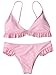 TeeDoc Womens Ruffles Cute Bikini Set Pink Grey Two Piece Bathing Suit (M US2-4, Pink)