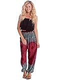 Happy Trunks Harem Pants - S M L XL 2XL - Womens Plus Hippie Bohemian Yoga Elephant Pants (Medium, Red Honeycomb)
