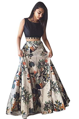 moksha enterprise women's cotton silk lehenga choli with blouse piece_black white floral_free size