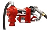 Fill-Rite FR1210G 12V 15 GPM (57 LPM) Fuel Transfer Pump with Discharge Hose, Manual Nozzle, Suction Pipe, RED