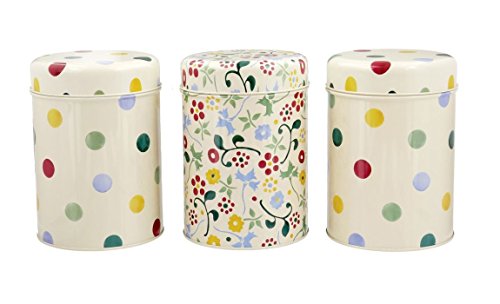Emma Bridgewater Set of 3 Kitchen Storage Caddies Polka Dot Floral Design, Tea Coffee Sugar Tins