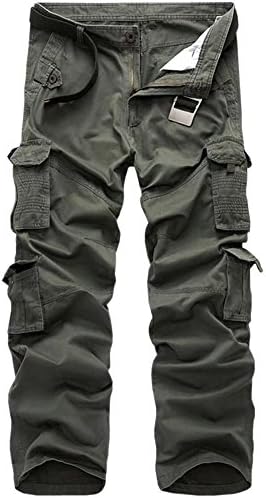 Men's Military Multi Pockets Rugged Cargo Chino Twill Cotton Work Pants, Olive Green
