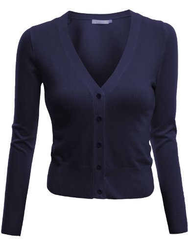 Doublju V Neck Button Down Fine Knit Crop Cardigan Plus