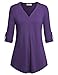 Women 3 4 roll up sleeve Tops,Nandashe V Neck Plus Size Shirts Blouses Purple XL