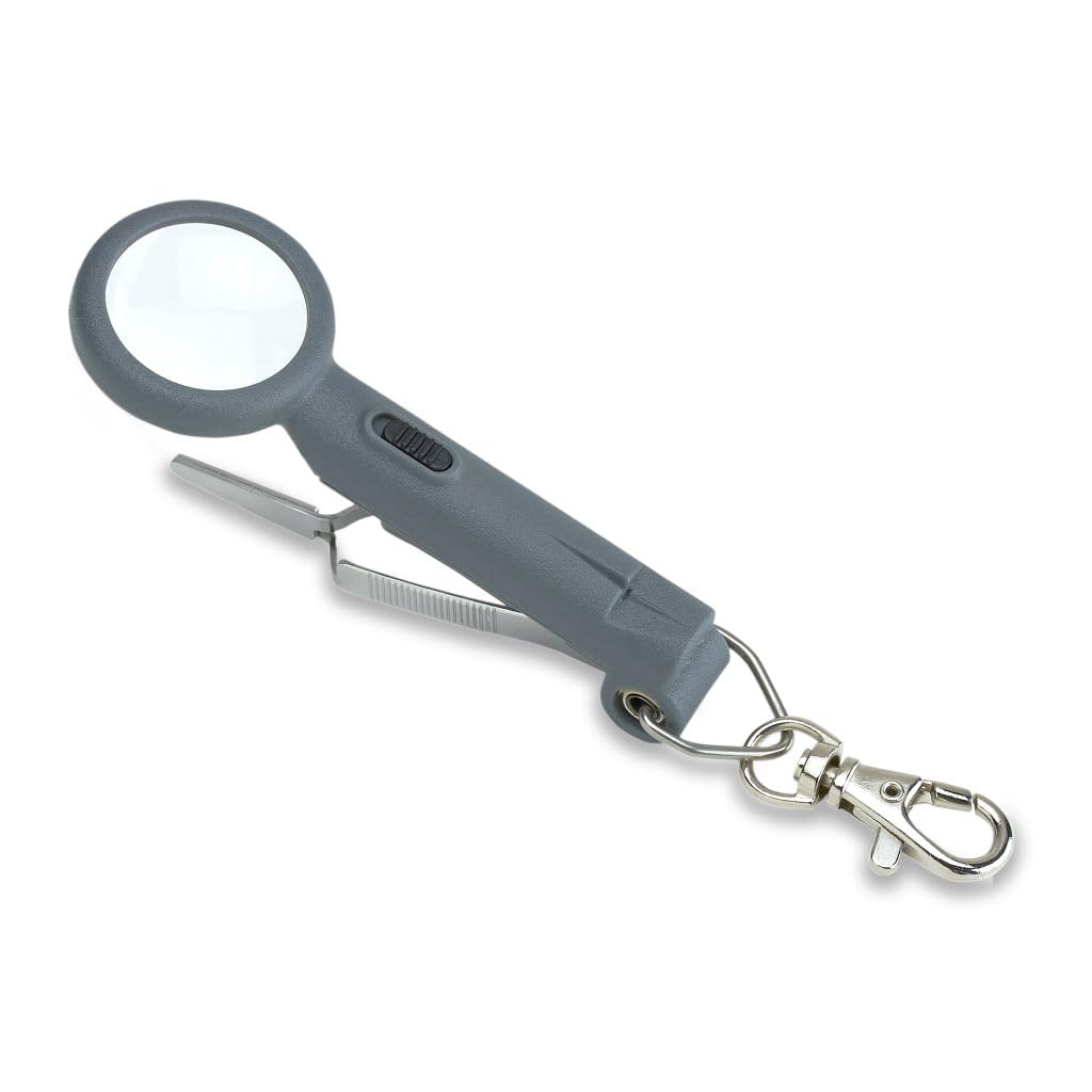 Carson 4.5x Fish'n Grip Pro LED Magnifier with Reverse Action Tweezers, Magnetic Hook Cleaner and Line Cutter
