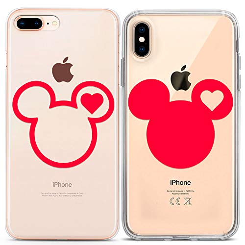 Lex Altern Matching iPhone Silicone Cover Xs Max Xr X 10 8 7 Plus 6s 6 SE 5s 5 Clear Red Cute Disney Case Mickey Mouse Protective Anniversary Lovely TPU Couple Heart Teen Women Phone Gift Girlfriend