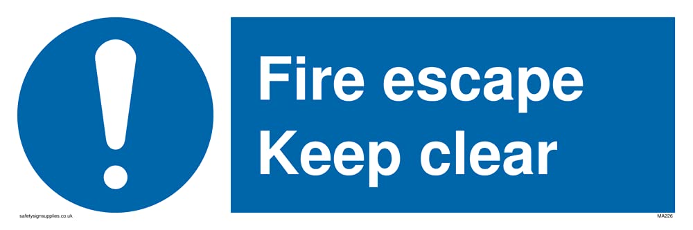 Fire escape keep clear Sign - 300x100mm - L31