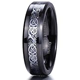 King Will 6mm Black Tungsten Carbide Ring Blue Carbon Fiber Silver Celtic Dragon Wedding Band 5