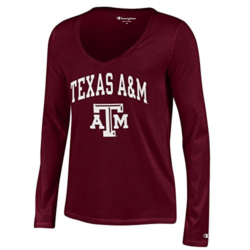 Elite Fan Shop Texas A&M Aggies Womens Vneck Long Sleeve Tshirt Maroon Arch - Medium