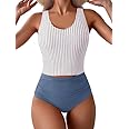 Eomenie Two Piece Tankini Swimsuits for Women Tummy Control Bathing Suits Cutout Back Swim Tank Top with High Waisted Bottom