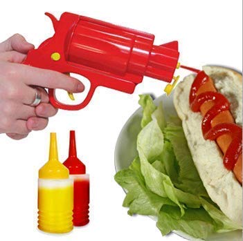 Novelty Condiment Shooter Dispenser - Plastic Ketchup Mustard BBQ Hot Sauce Container Squeeze Gun Shaped Bottle Funny - Thumbnail 7