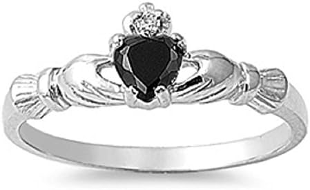 STERLING SILVER Baby RING W/CZ Faux Onyx Claddagh pinky right hand