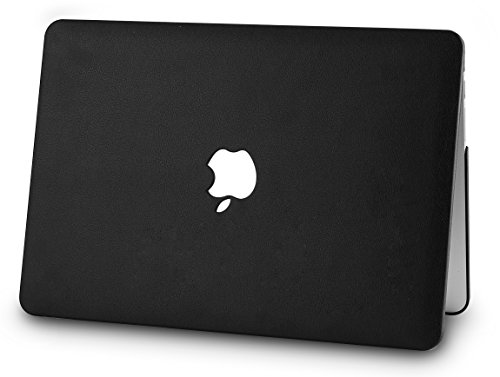 KEC Laptop Case for MacBook Pro 15" (2018/2017/2016) Italian Leather Cover A1990/A1707 Touch Bar (Dark Black Leather) - Thumbnail 4