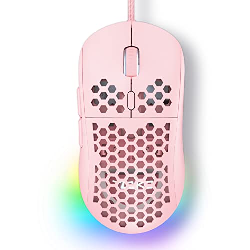 TMKB M1SE Mouse Gaming,12800 DPI Mouse RGB Ergonomico con 6 Pulsanti Programmabili,Ultra Leggero per PC,Laptop-Rosa