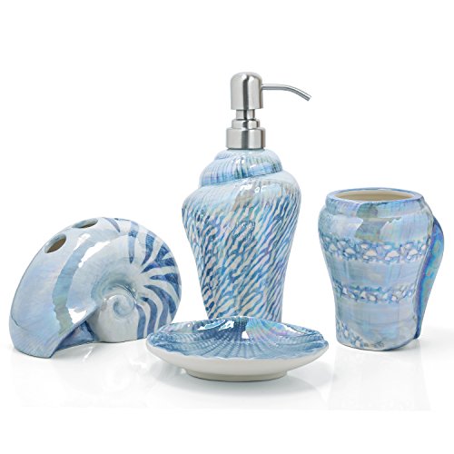 FORLONG-Ocean-Conch-Sea-Shell-Ceramic-Bathroom-Accessories-Set-of-41-Gargle-Cups-1-Toothbrush-Holders-1-Soap-Dishes-1-Soap-Dispenser-Blue FORLONG Ocean Conch Sea Shell Ceramic Bathroom Accessories Set of 4,1 Gargle Cups 1 Toothbrush Holders 1 Soap Dishes 1…