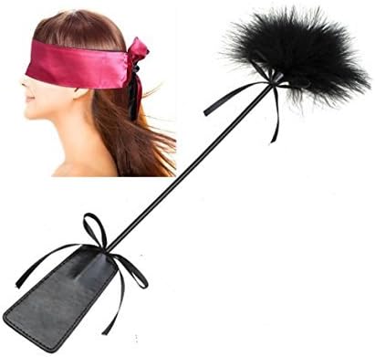SZBAIDEKJ Feather Tickler Leather Whip Hand Spanking Slapper with Satin Blindfold Eye Mask