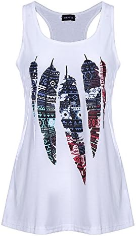 Bangerdei Women's Summer Creative Feather Floral Printed Sleeveless Tank Tops White S