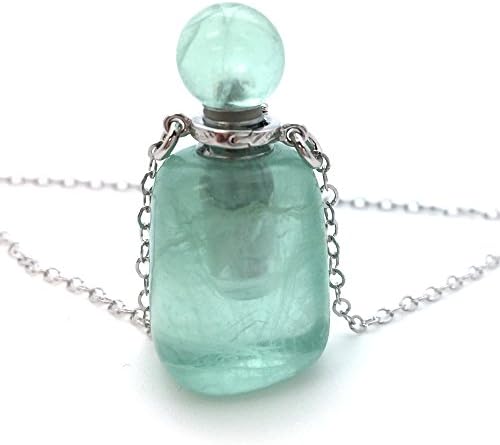 Kate Avenue Sterling Silver Gemstone Aromatherapy Essential Oil Diffuser Necklace,Perfume and Mosquito Repellent Necklace (Green Fluorite)