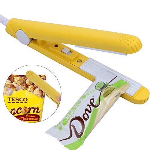 KARIDGE Mini Handheld Heat Bag Sealer for Airtight Food Storage Saver, Portable Hand Pressure Sealing Machine with 45 inches Cable, Reseal Potato Chip Snack Bags, Household Appliances for Kitchen - Yellow