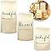 3-Piece Flickering LED Candle Set with Daily Timer by Order Home Collection, Flameless Candles, Real Wax, Battery Powered, Light Dances and Flickers, Tiered Pillars (Grateful, Thankful, Blessed)
