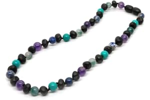 Baltic Essentials Raw Cherry Necklace with Jade Amethyst Lapis Turquoise 12.5"