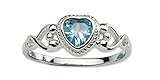 Sterling Silver March CZ Simulated Birthstone Baby Ring with Heart