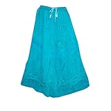 Women's Maxi Skirt Bohemian Blue Sequin Embroidered Gypsy Long Skirts L