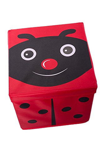 Kid's Cushion Top Ladybug Collapsible Toy Storage Organizer by Clever Creations | Toy Box Folding Storage Ottoman for Kids Bedroom | Perfect Size Toy Chest for Organizing Books, Toys, Kid Clothes