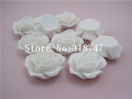 6pcs 20mm Rose Flower Flat Back Resin Jewelry DIY Finding Accessory (white)