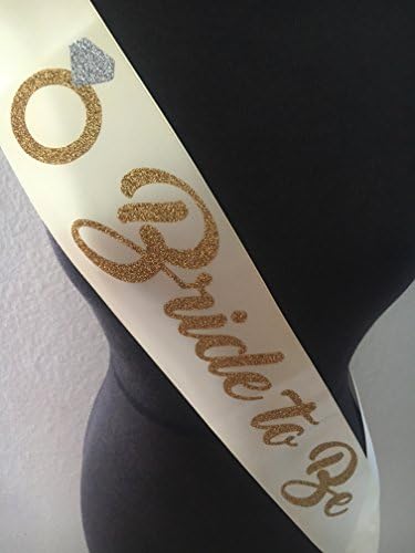 Paper Petals LA Bride to Be Ivory with Gold Glitter Satin Sash, Bridal Shower / Bachelorette Party Decorations - Premium Quality, Made in The USA