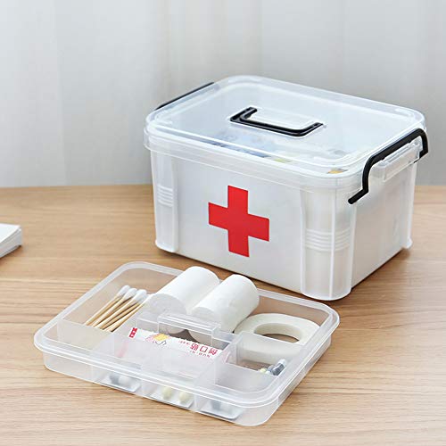 Yunhigh First Aid Kit Box Lockable Medicine Storage Box Family Emergency Kit Cabinet Organizer Detachable Tray & Handle Portable Home Camping Travel Hiking