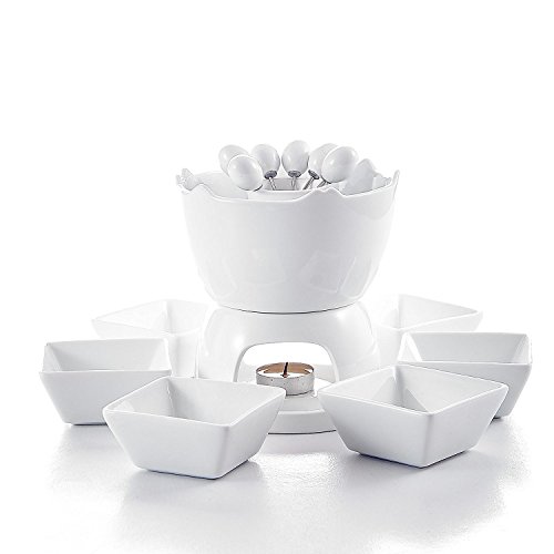 Malacasa Fondue Pot Set Two-layer Porcelain Tealight Chocolate Fondue with Dipping Bowls and Forks for 6, Cheese Fondue… 1 Malacasa Fondue Pot Set Two-layer Porcelain Tealight Chocolate Fondue with Dipping Bowls and Forks for 6, Cheese Fondue…