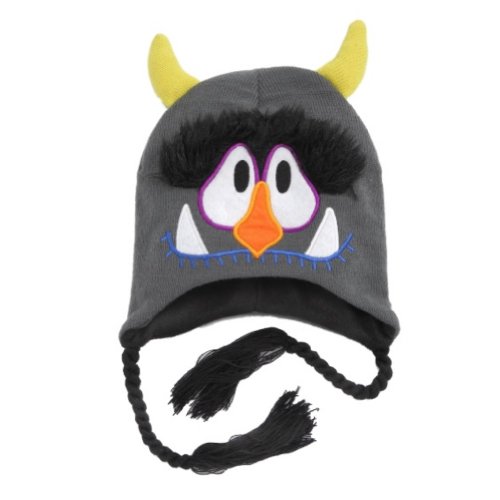 Aquarius Boys Gray Monster Peruvian Style Critter Hat Trapper With Green Horns
