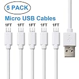Short Micro USB Cable Android Charger 5 Pack, 1FT High Speed Charging & Sync Cord to Micro B Devices Compatible with Samsung HTC Nokia LG and More, Perfect for USB Charging Station Stand