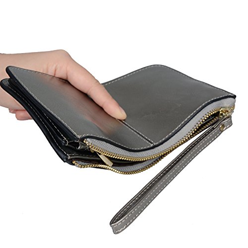 Lovena Soft Leather Wristlet Smartphone Zipper Wallet Tassel Wristlet - Fit iPhone X/iPhone 8/7Plus Samsung Note 8/5- Sliver - Thumbnail 4