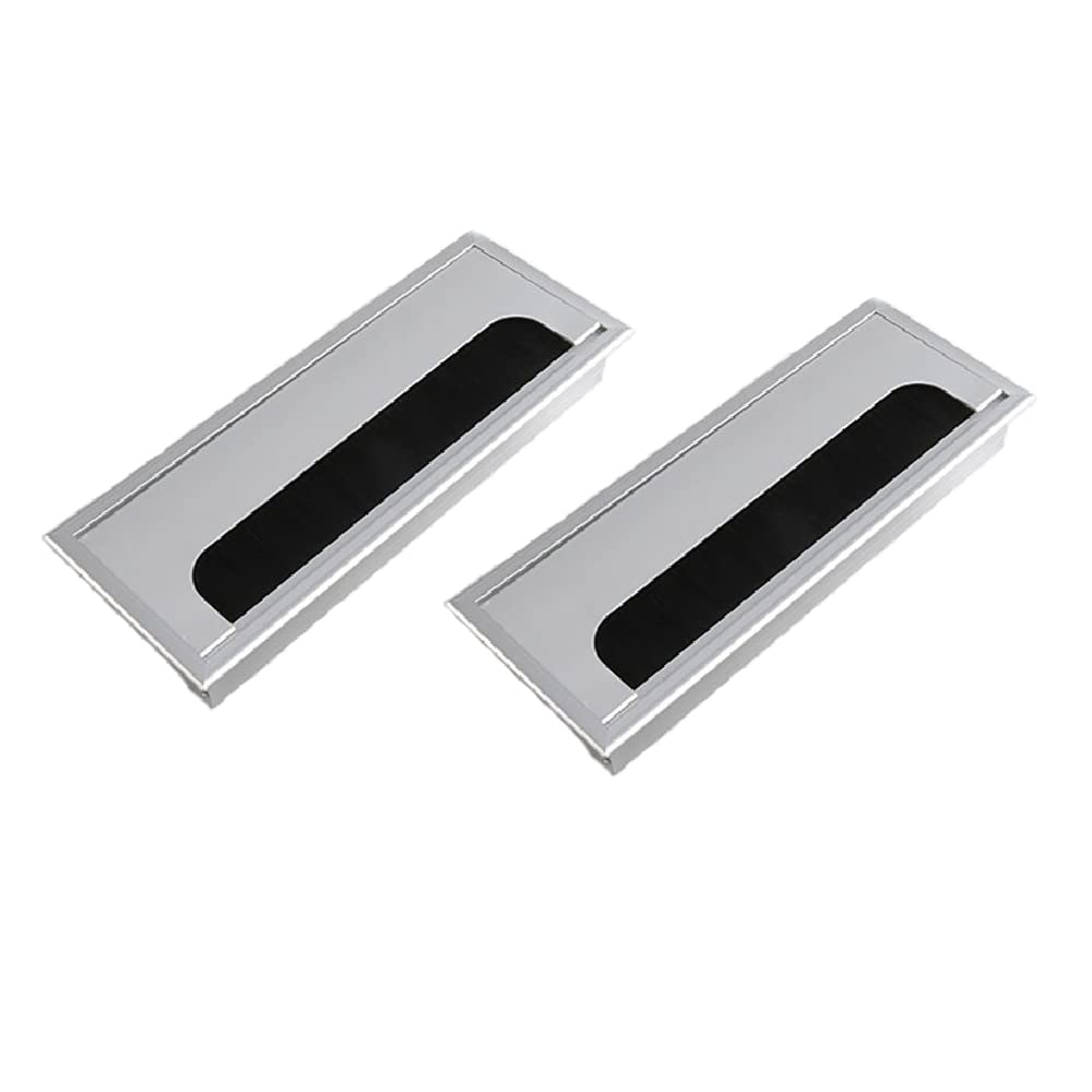 2 Pcs Desk Cable Grommet Hole, Aluminum Alloy Square Computer Cable Wire Cord Outlet Desk Caps for Management Office Computer Desk Wires (80 * 280mm)