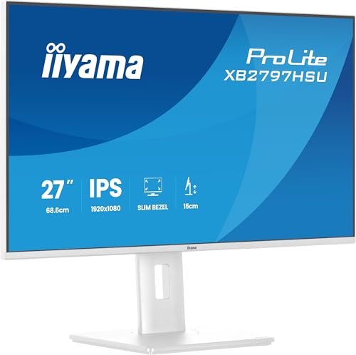 iiyama Prolite XB2797HSU-W1 68,6cm 27" IPS LED-Monitor Full-HD 120Hz HDMI DP USB3.2 USB-C Slim-Line Adaptive Sync Höhenverstellung Pivot Energieeffizienzklasse C weiß