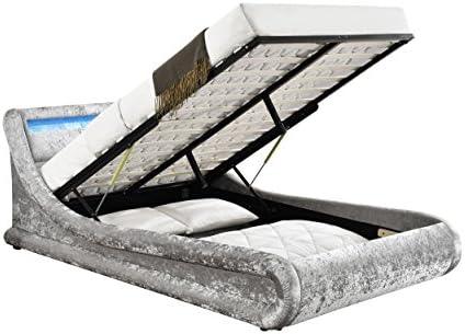 Unmatchable LED Velvet Ottoman Bed Frame - Comes in Silver or Black & Multiple Sizes (King Size 5FT, Silver)