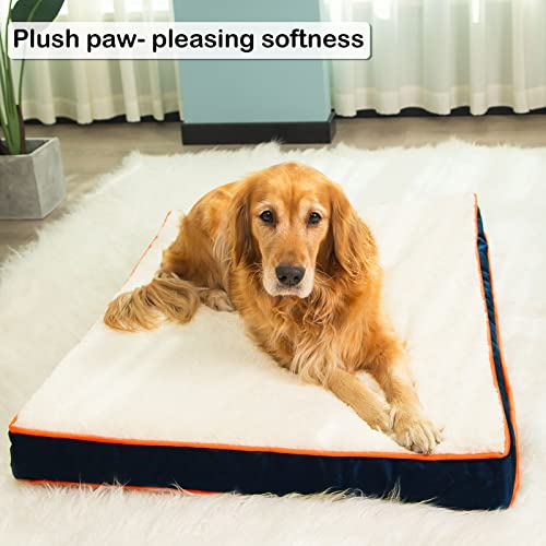 Tail Stories Large Dog Beds for Large Dogsup to 70lbs, Orthopedic Dog Beds Waterproof Mattress with Removable Washable Cover-4 Inch Thick Egg Crate Foam Dog Bed with Non-Slip Bottom, Navy