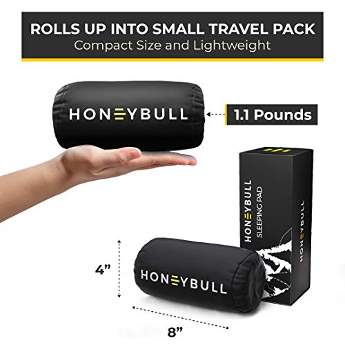 HONEYBULL Sleeping Pad (Comfy Pillow & Travel Bag Included) Lightweight Comfortable Sleep Mat Perfect for Camping and Traveling | Inflates in Just 1 Minute (Black)