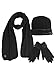 Black Plush Fur Trim Fleece 3 Piece Hat Scarf & Glove Set Black