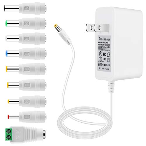 ALSISK DC Power Supply 12V 1A 12W Adapter,AC 100-240V to DC 12V Power Cord for LED Strip,Fish Tank,Clock Radio,Scanner,Switch,Wifi Router,ESCAM QD300,T-Com,Speedport+9 Different Plugs-White - Thumbnail 7