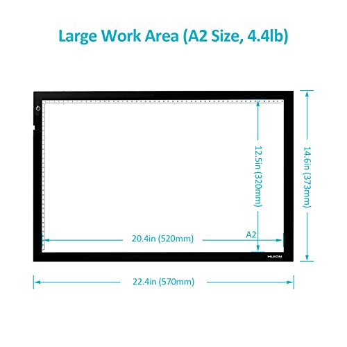 HUION 26.8 Inches (Diagonal Length) Super Thin LED Drawing Copy Tracing Stencil Board Table Tattoo Pad Translucent Light Box with Multifunction Stander, Drawing Board Clip, Tracing Paper - A2 Holder