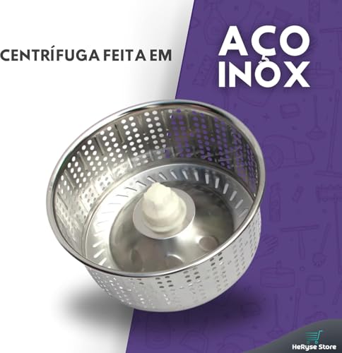 Importado - Mop com Balde Giratório Cesto em Inox, 9 Litros, Esfregão para Limpeza Lava e Seca com 2 Refis de Microfibra