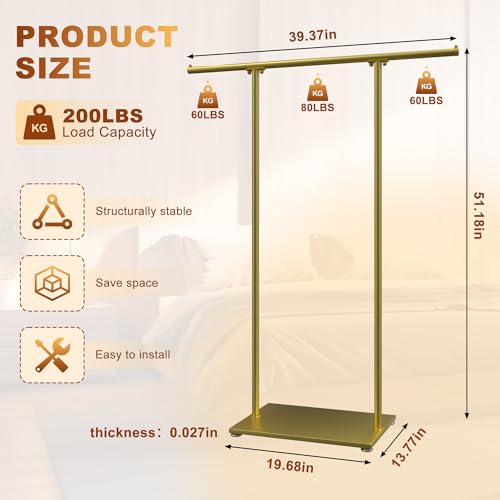 QJSZMEI Gold Boutique Stand, Clothes Display Rack, Double Pole Stable Metal Stand, Retail Clothing Stand, Freestanding Clothes Rack for Clothes(Gold)